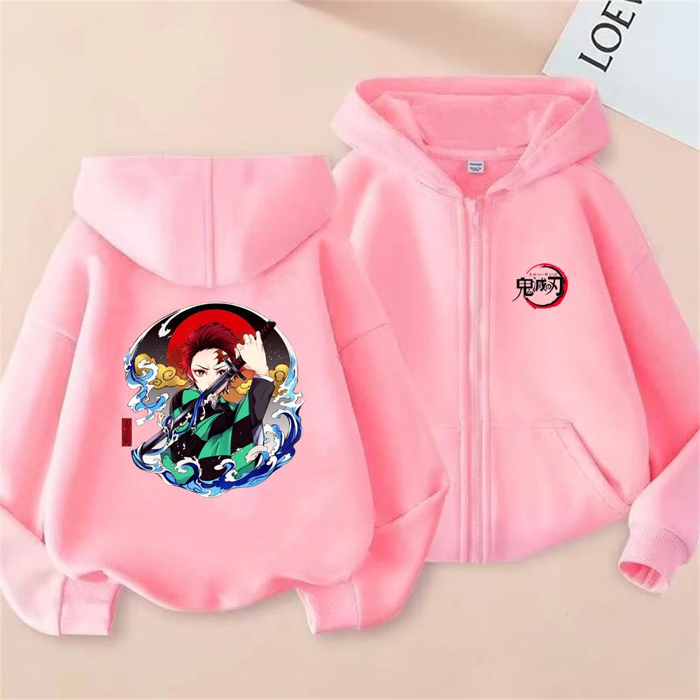 2025 Children's Zipper Style Tops Demon Slayer Boy Girls Hoodie Suitable Kids Sweatshirt Fashion Anime Cosplay Clothing