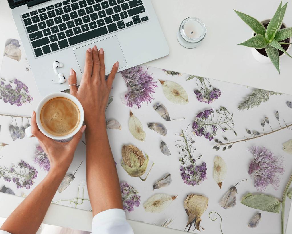 Protective Desk Mat with Dried Flowers Graphic Puzzle 100X50 Cm