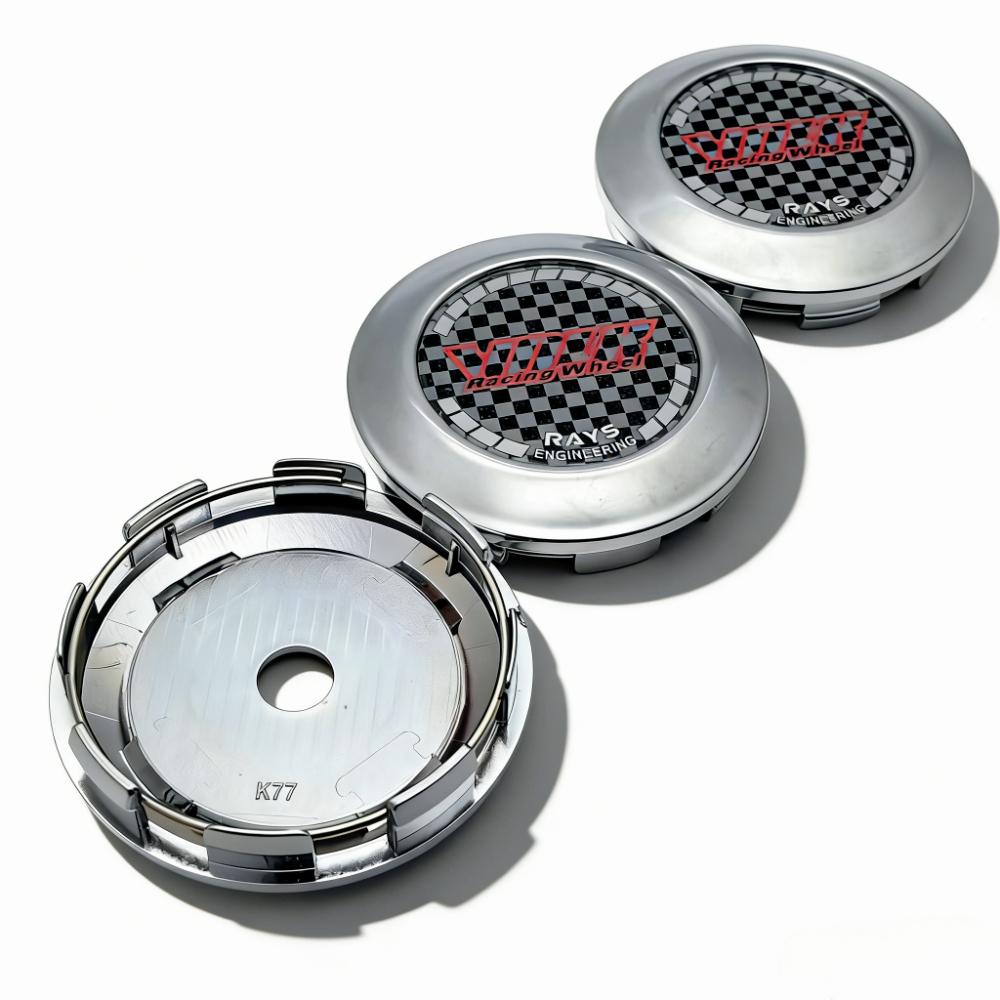 4 Stück 77MM Clips 72MM JDM VOLK Logo Emblem Auto Radnabendeckel Felge Radkappen Staubschutz RAYS Abzeichen Räder Radkappe Auto Zubehör