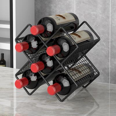Desktop Wine Holder Wine Rack Wrought Iron Storage Diamond-shaped Design