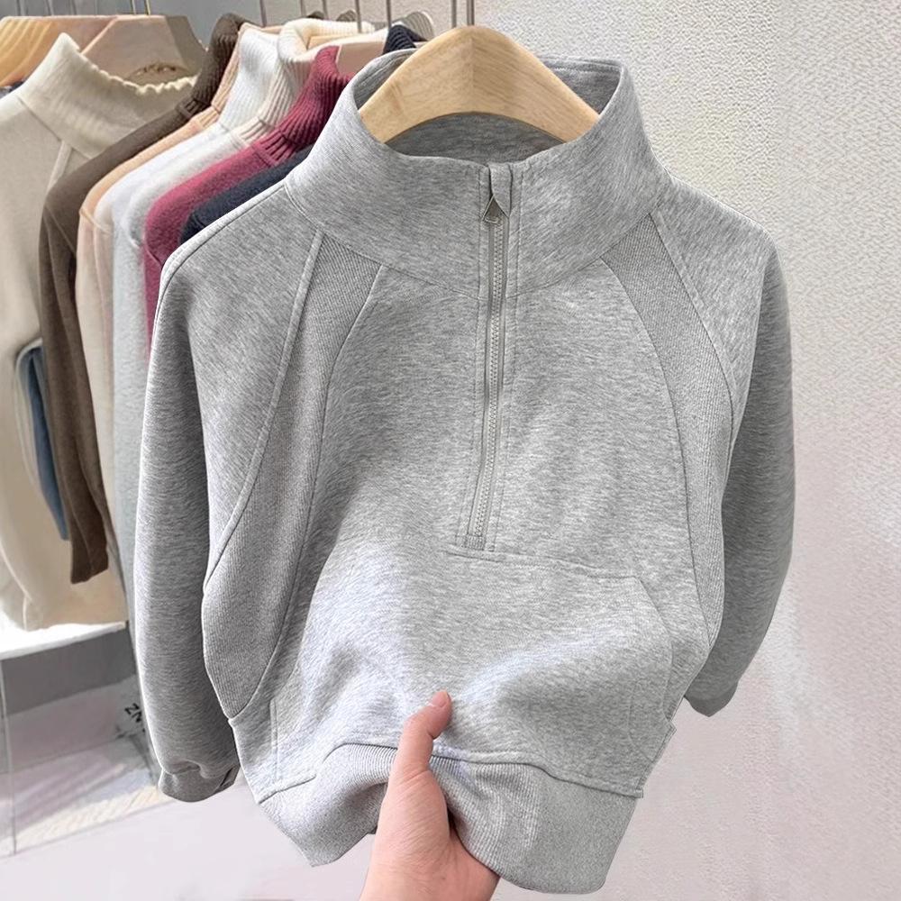 

Gray Short Stand-up Collar Half-zipper Sweater Women s Small Man Without Hat Autumn and Winter Inner Top Thin XL сірий колір