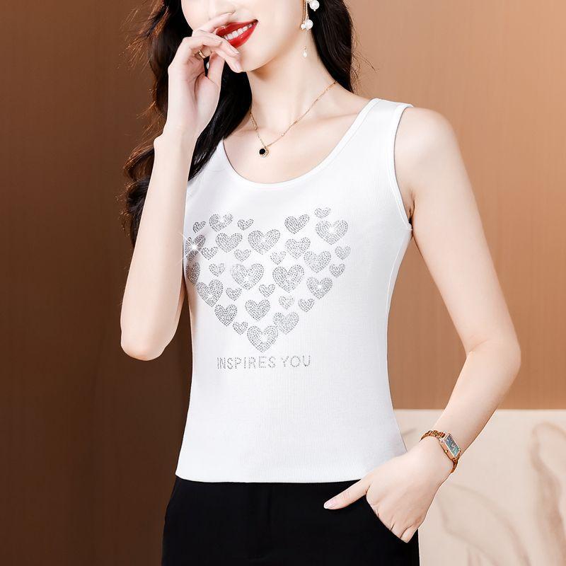 Damen Ärmelloses Rundhals T-ShirtSommer Mama Outfit Schwere Strasssteineht Stilvolle Lockere PassformSchlankmachende und Altersreduzierende Bluse