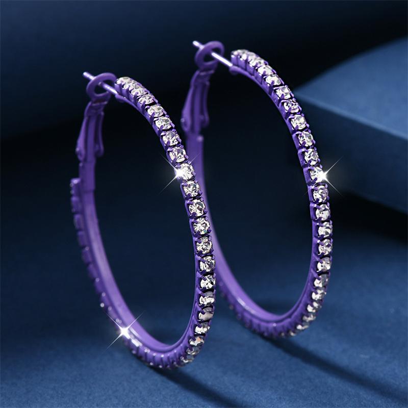 Exaggerated Sparkly Rhinestone Hoop Geometric Earrings Hook for Women Big Round Pierced Earrings Wedding Party Jewelry Gifts
