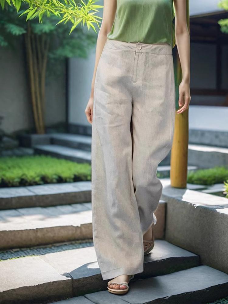 Women's Summer 2026 Japanese Linen Wide-Leg Pants - Lightweight, Slimming, Straight-Leg, Casual Trousers