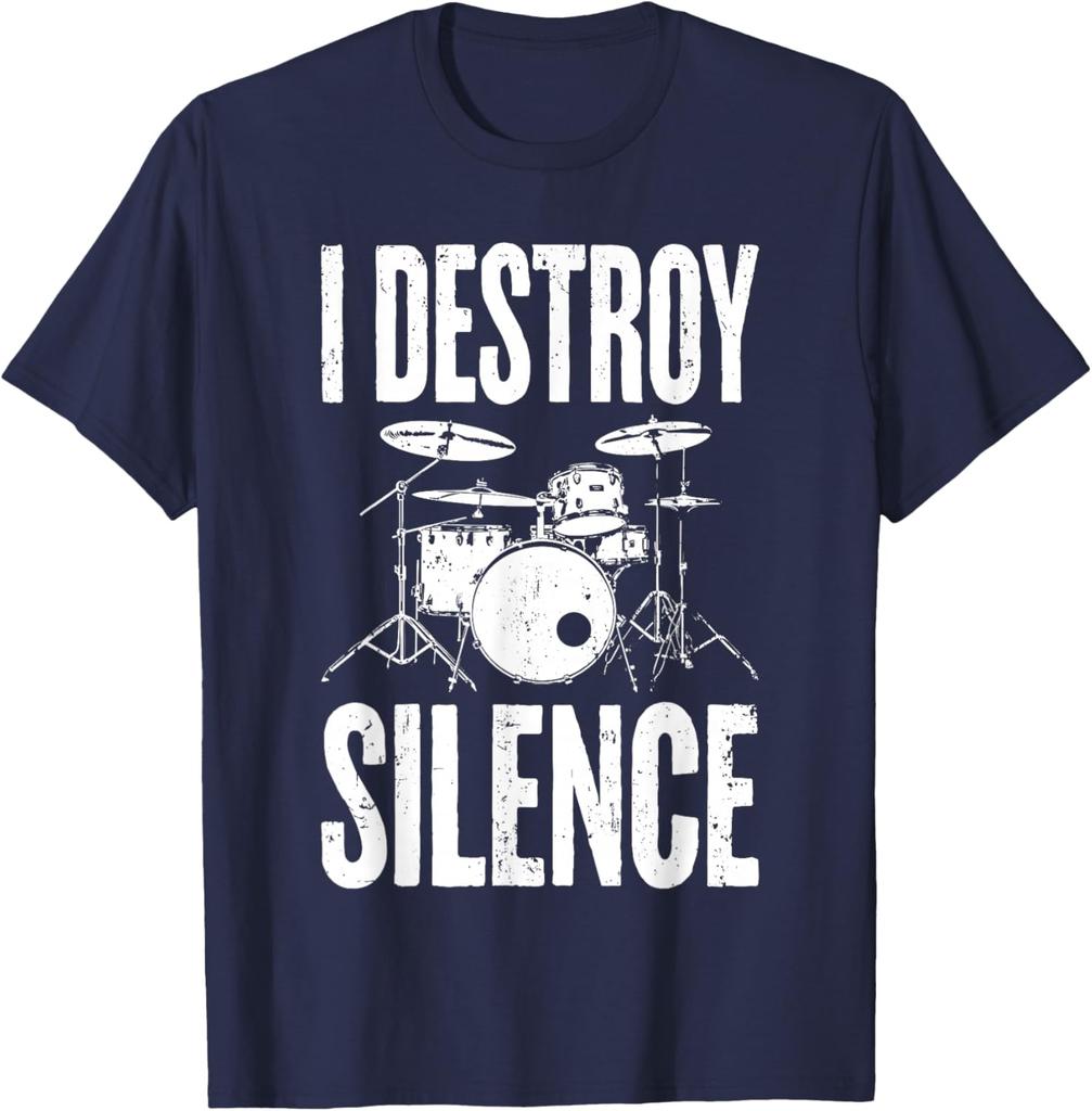 I Destroy Silence Drummer Graphic Tee Unisex Women Cotton Casual TShirt