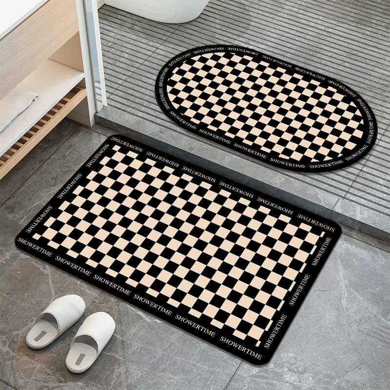 Simple Wind Diatomaceous Mud Checkerboard Bathroom Floor Mat Black and White Lattice Absorbent Non-slip Mat Kitchen Door Quick-drying Mat