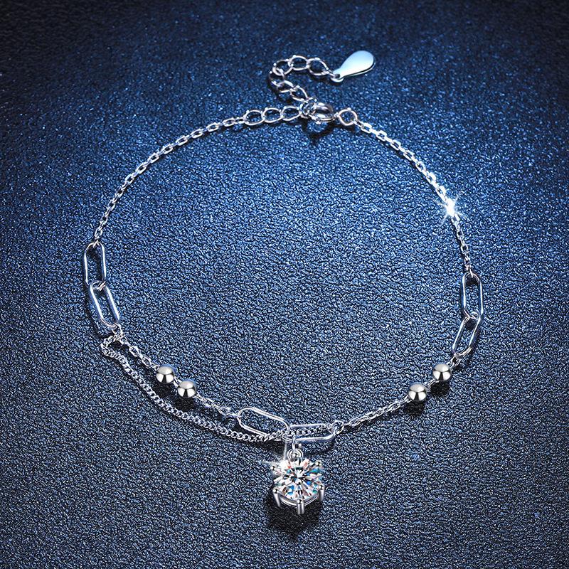 Korean Style Luxury Moissanite Bracelet for Women - 1 Carat D Color, S925 Sterling Silver.
