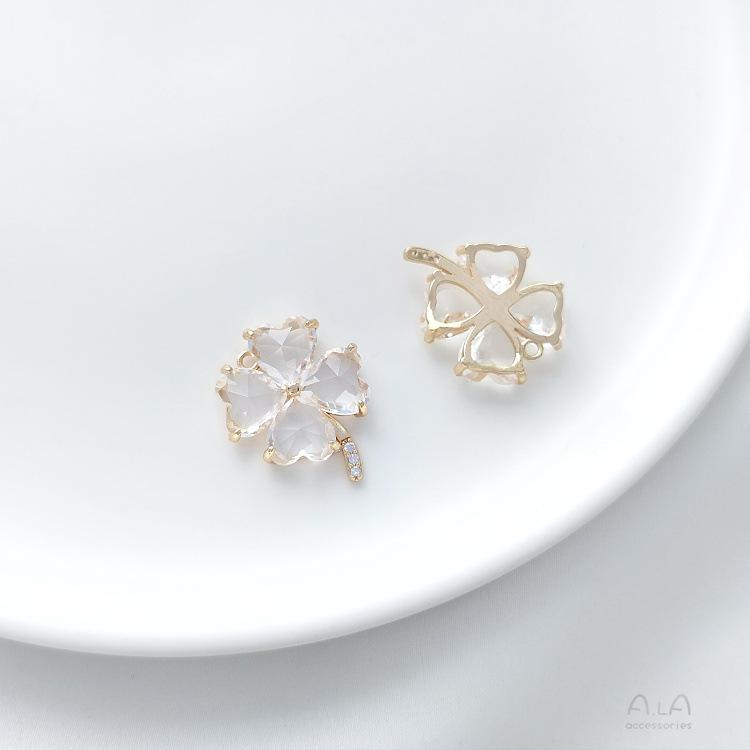 

Підвіска-конюшина з чотирма пелюстками з цирконієм, наповнена 14-каратним золотом, намисто та сережки - Ручна робота та зберігаючі колір DIY ювелірні шарми