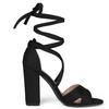 Allegra K Women's Black Lace-Up Sandals with Crisscross Front and Block Heel, Size 23.5cm