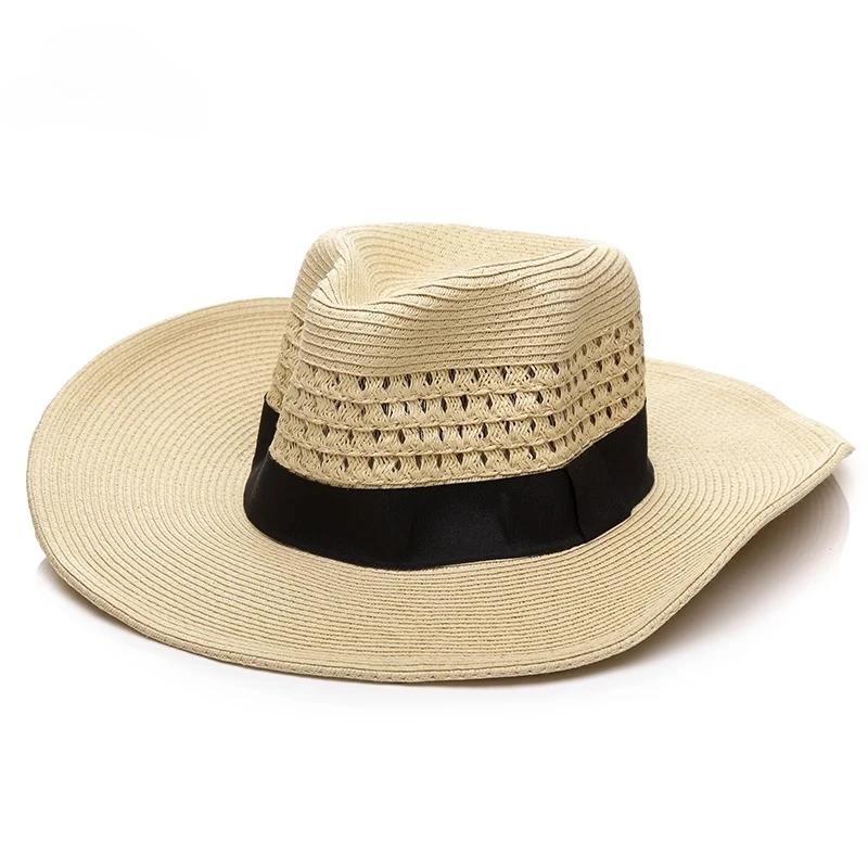 

Summer Large Size Sun Protection Sun Hats Men Hollow Out Breathable Wide Brim Panama Straw Hat Big Head Beach Hat 58cm 60cm 62cm XXXXL 62cm бежевий