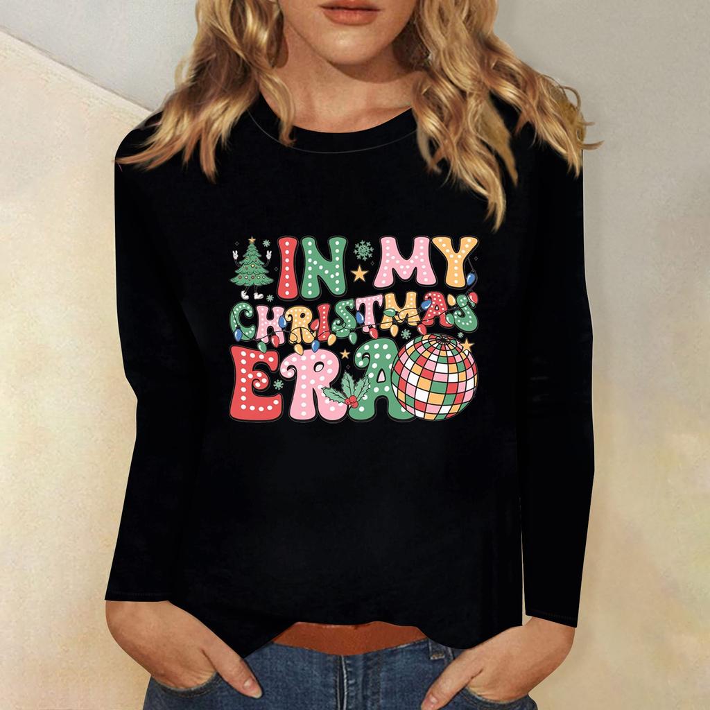 Women's Daily Casual Long Sleeve Christmas Print O-neck Top