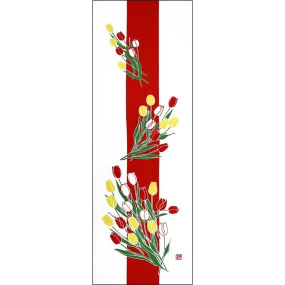 Somen Anbo Tenugui Tulip Joy Hand-dyed 100% Cotton Tokkaoka Made in Japan 35cm x 100cm