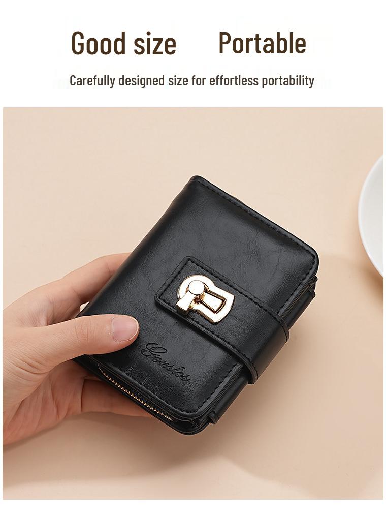 2025 Women's Genuine Leather Short Wallet - Multi-Card Slot, Large Capacity, Coin Purse, Cowhide, Korean Style, Buckle Closure.