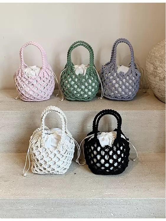 Mini Sac Seau en Paille Tendance pour Femme - Sac à Main Tissé Polyvalent d'Été