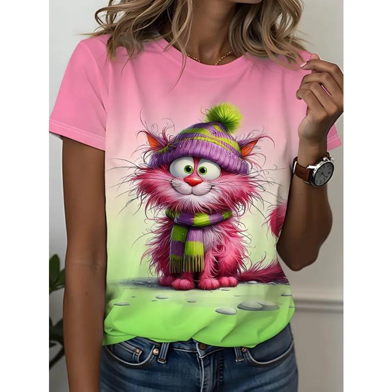 T-shirt Estiva alla Moda Stampata in 3D da Donna Traspirante Casual