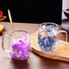 Double Wall Glass Inside Resistant Tea Latte Insulated Heat Mug with Floral Mug 250ml Cute