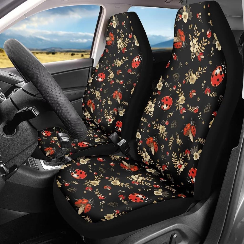 Bulopur Black Boho Floral Car Seat Covers Front Seats Only for Women Men Seat Covers w/Organizer Pocket for Cars SUV Truck Sedan