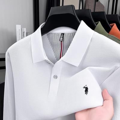 100% Reine Baumwolle Frühlingherbst Mode Marke Herren Langarm Poloshirt Exquisite Stickerei Bequemes Hochwertiges Top T-shir