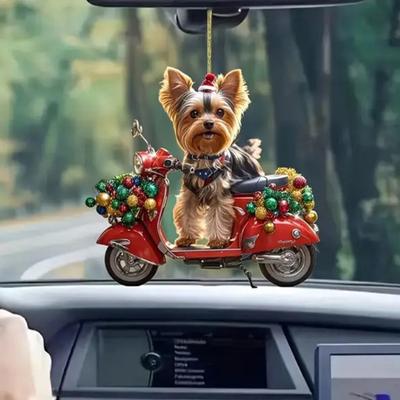Christmas Dog Car Ornament 2D Flat Acrylic Pendant Rearview Mirror Charm Lifelike