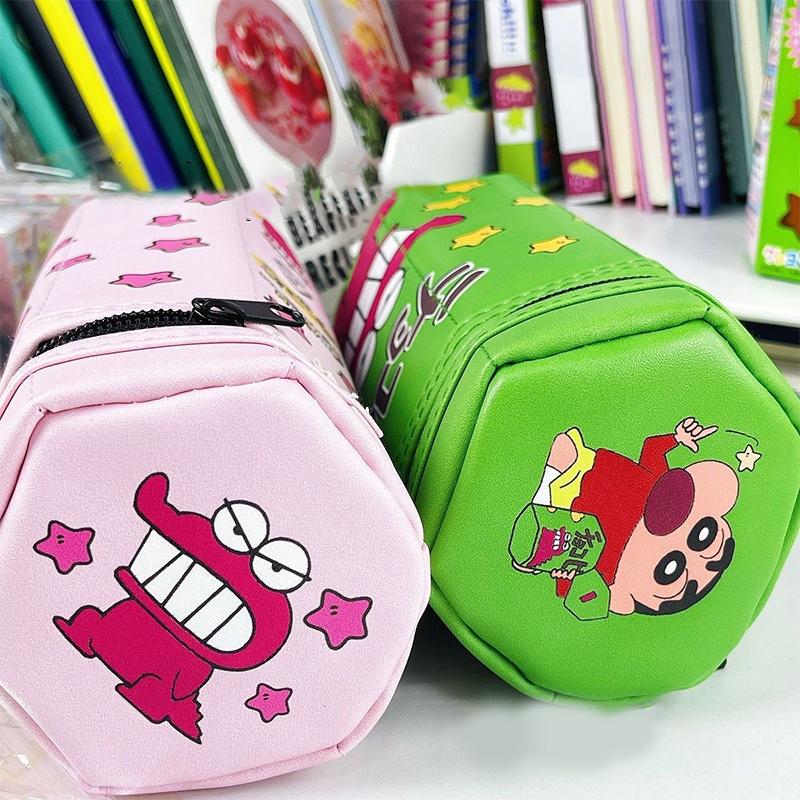 Crayon Shin-Chan Hexagonal Zipper Vertical Pencil Case Creative Cartoon Student Large Capacity Stationery Bag