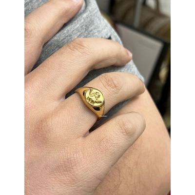 Titanium Steel Ring for Men, European and American Ins Style, Niche High-End Personality Angel Boy Index Finger Ring, 18K Gold Ring