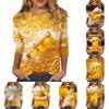 Women's Casual Three Quarter Sleeve Oktoberfest Print Round Neck Top Lightweight Comfortable Fit Fashionable Style