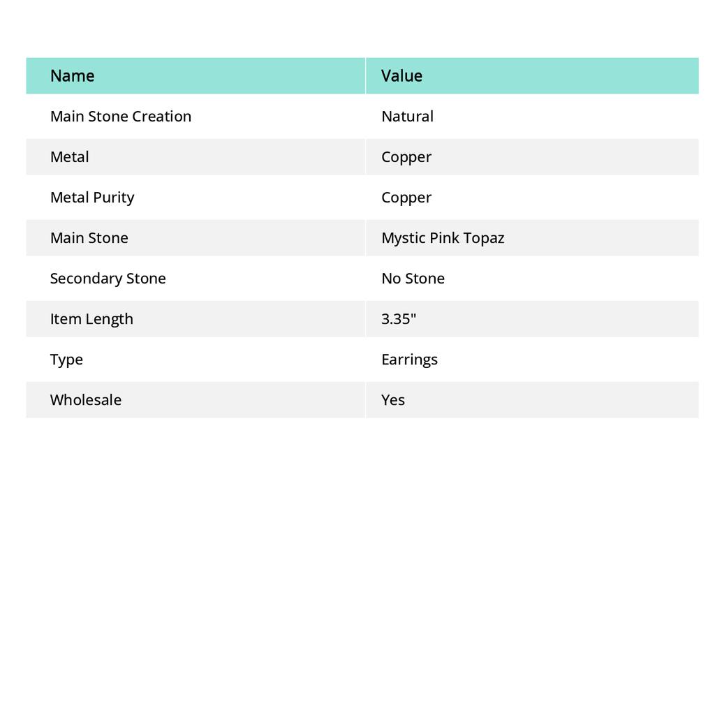 Mystic Pink Topaz Handmade Copper Wire Wrap Jewelry Earring 3.35" a8a50