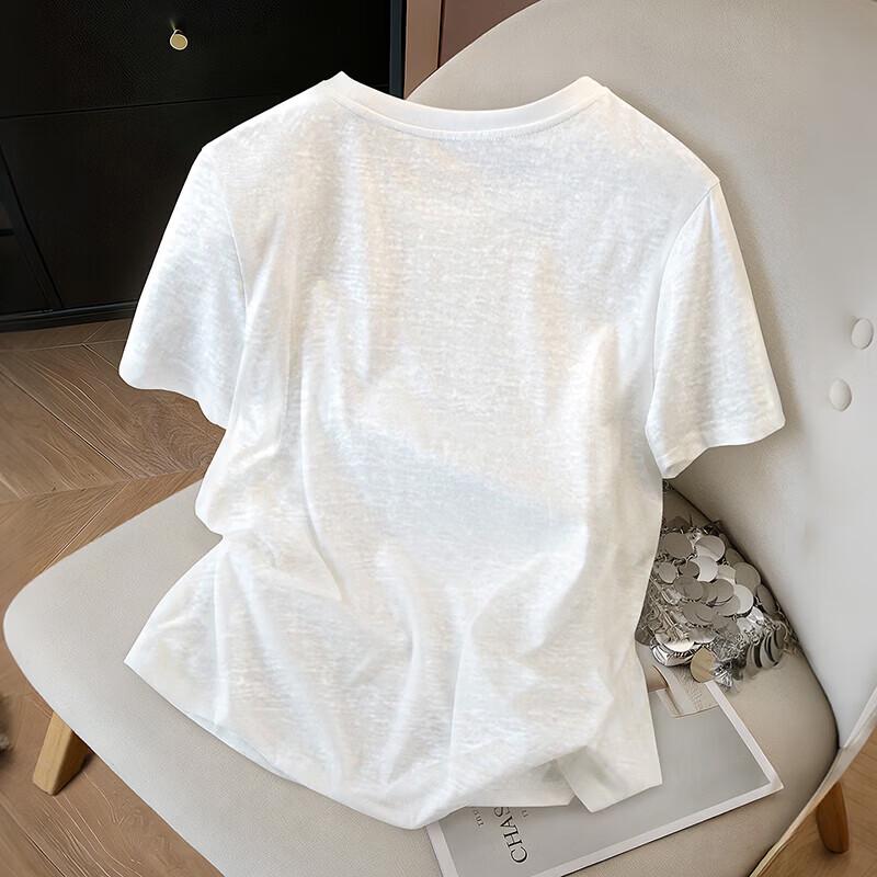 Sibaishe Women's Embroidered Round Neck Loose Fit T-Shirt