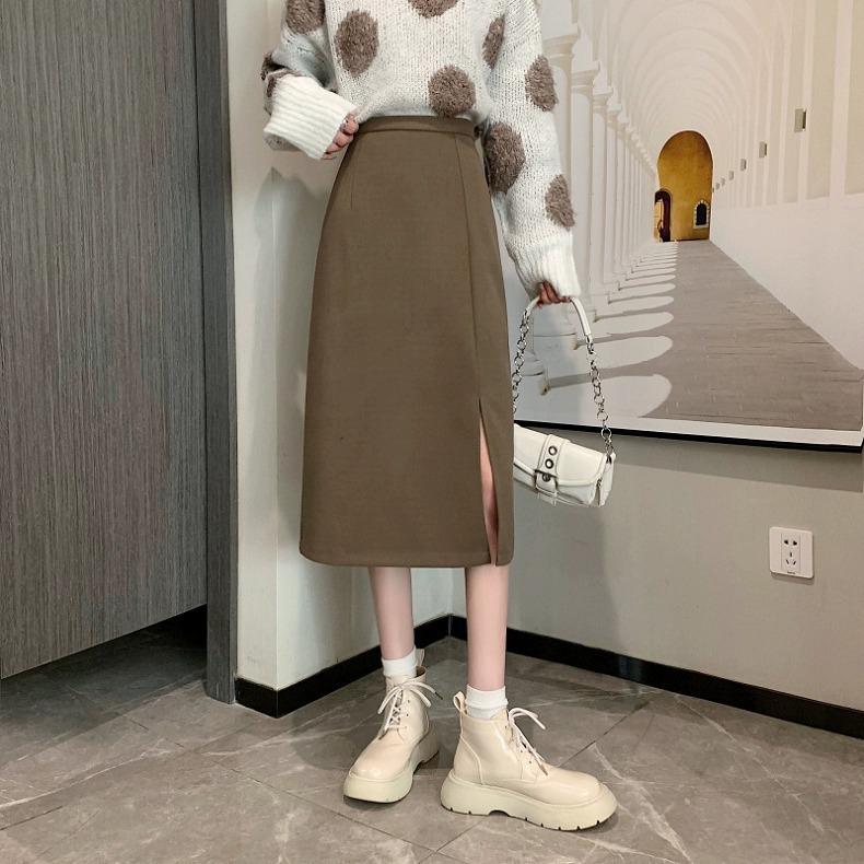 

2024 Женская черная юбка-миди А-силуэта с высокой талией для осени/зимы S кофейный