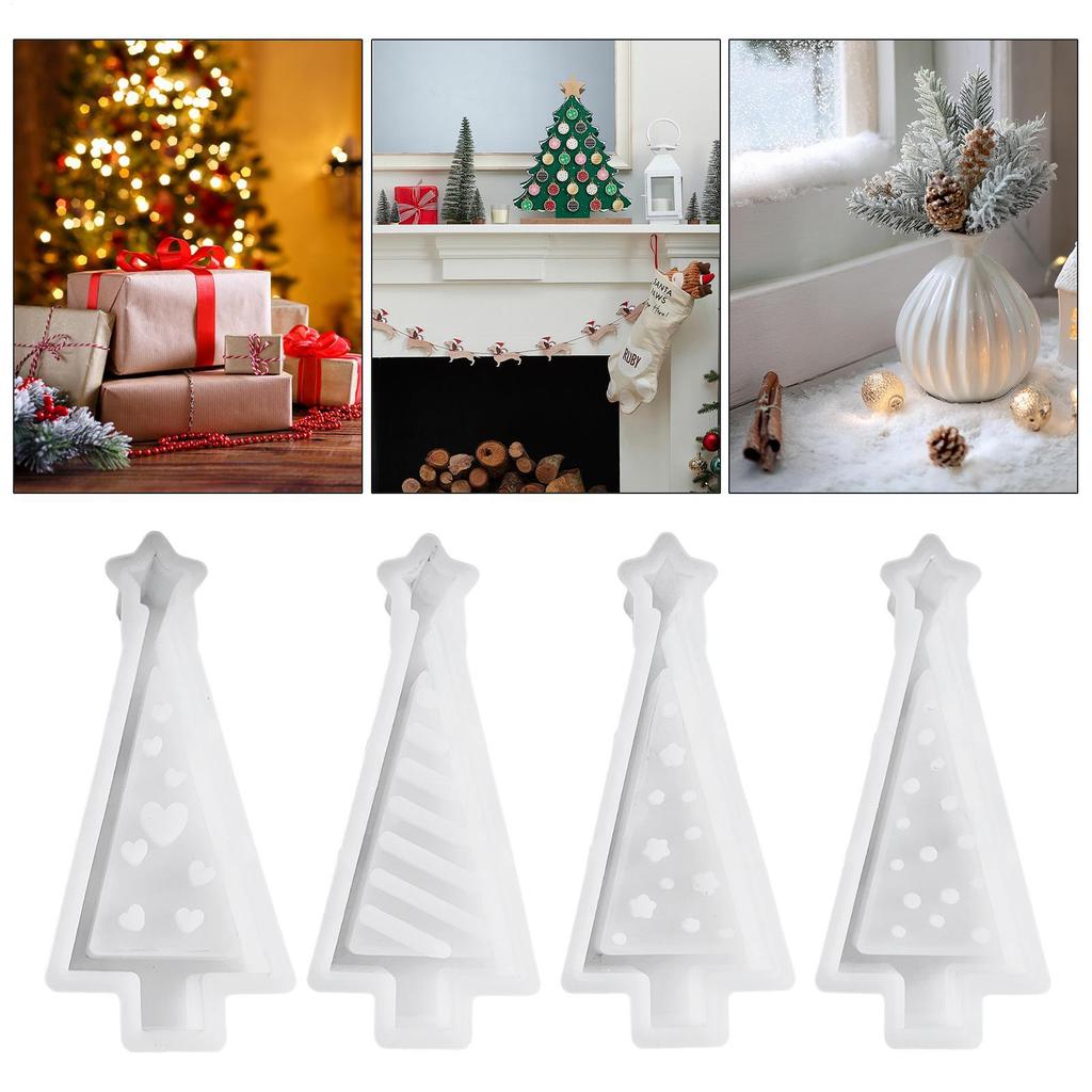Christmas Tree Candle Mold Christmas-Themed Tealight Holder Mold 4 Pieces Reusable Holiday Decoration Making Mould For Chocolate