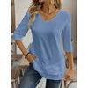 Ladies' Detail V-neck Patch Splicing Design Solid Color Shirt