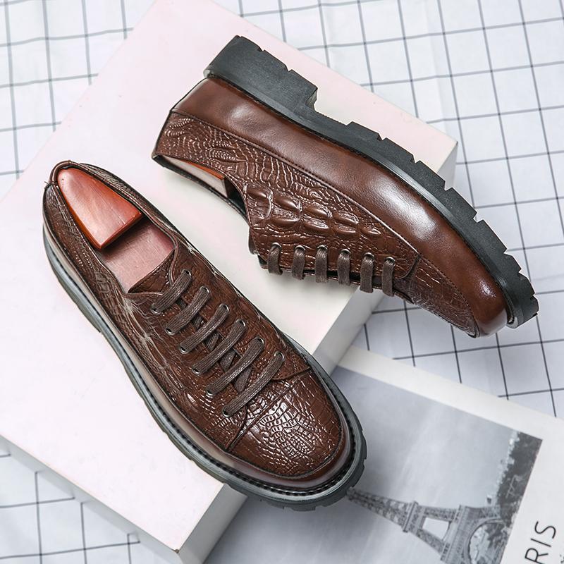 Luxury Brand Crocodile Pattern Lace-Up Oxford Shoes Thick Sole Black Business Moccasin High Quality Designer Men Shoes Sneakers