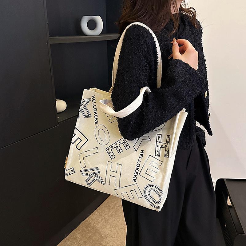 Canvas bag female student class shoulder commuting large capacity bag satchel work tote bag new