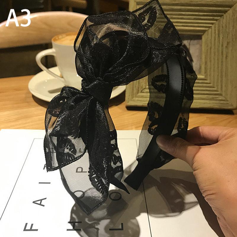 Bow Hairband Toothed Black Mesh Bow Headband For Women Double Layers Bow Hairband With Lips Print Adults Side Bow Headband Girls