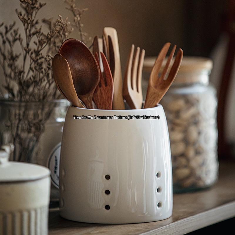 Ceramic Utensil Holder: Knife, Fork, Spoon, Chopsticks, Pen Organizer for Kitchen.