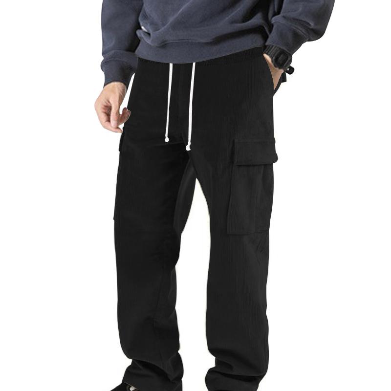 Autumn and Winter Solid Color Thin Corduroy Multi-pocket Straight-leg Pants Men's Sweeping Pants Men's Casual Loose Trousers