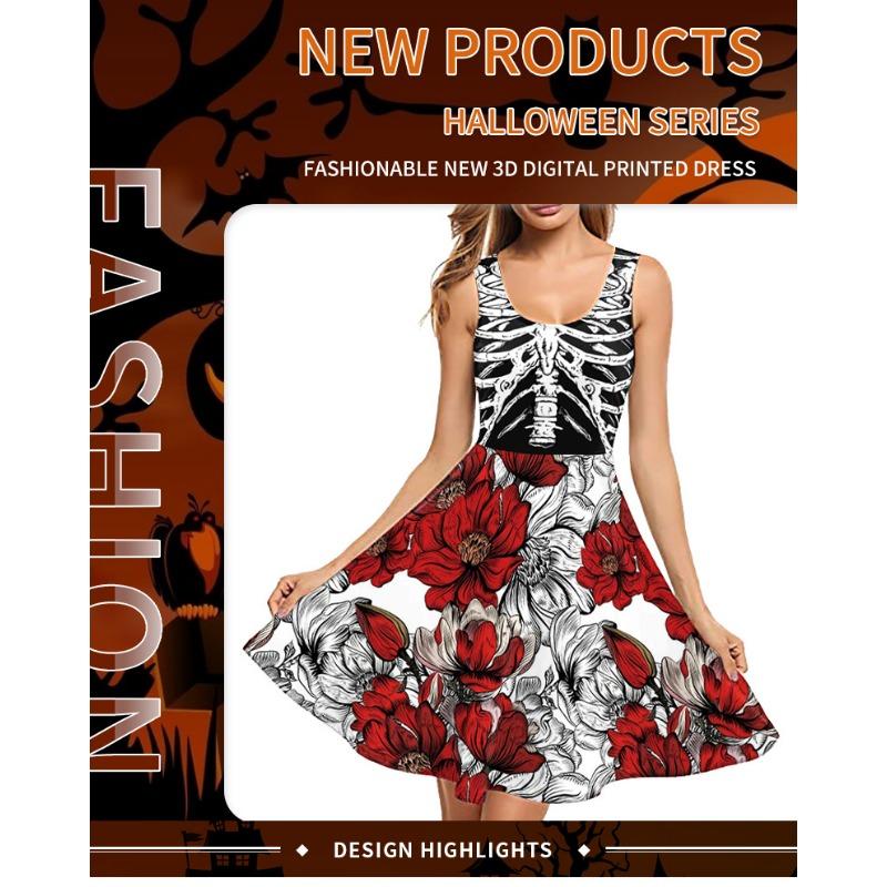 Halloween tight women's dress new imitation sequin digital printing sleeveless vest skirt children