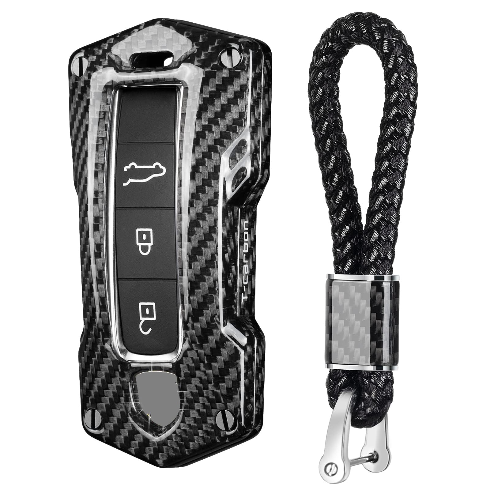 

Genuine Glass Fiber Keychain Case for Porsche 911 and Cayenne Smart Key Protector [T-carbon] Carrera, Panamera, Taycan, (2018-2023) - 3-Button