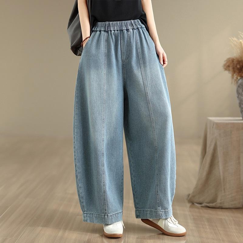 plus size Vintage high waist casual loose long Women spring summer autumn jeans denim wide leg Pants