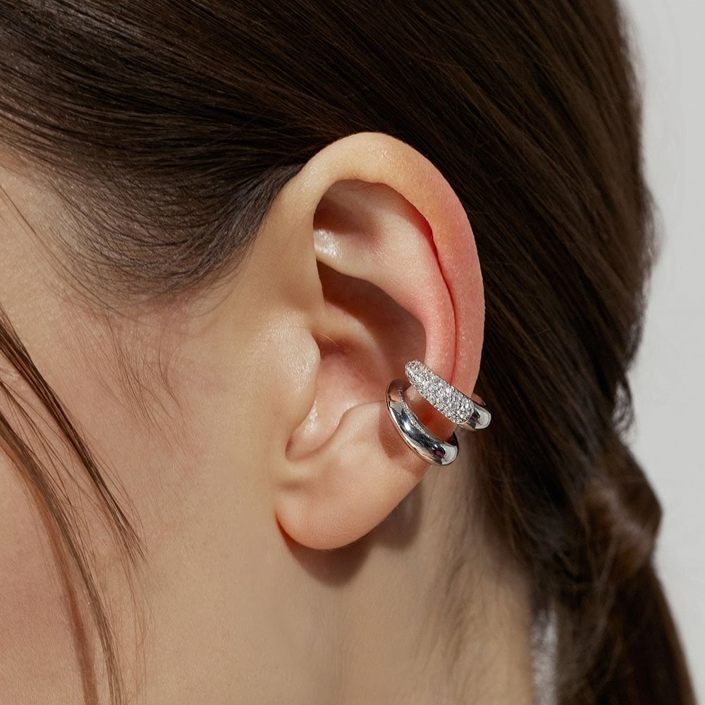Claw Silver (W) Half Pave Ear Cuff Hl2E4B212W9Xxx