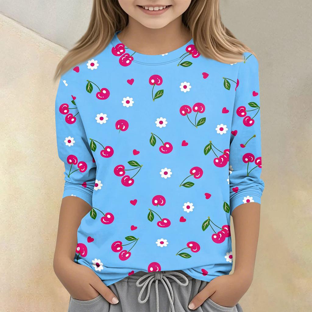 Children's Printed Round Neck Seven Quarter Sleeve Casual T-shirt