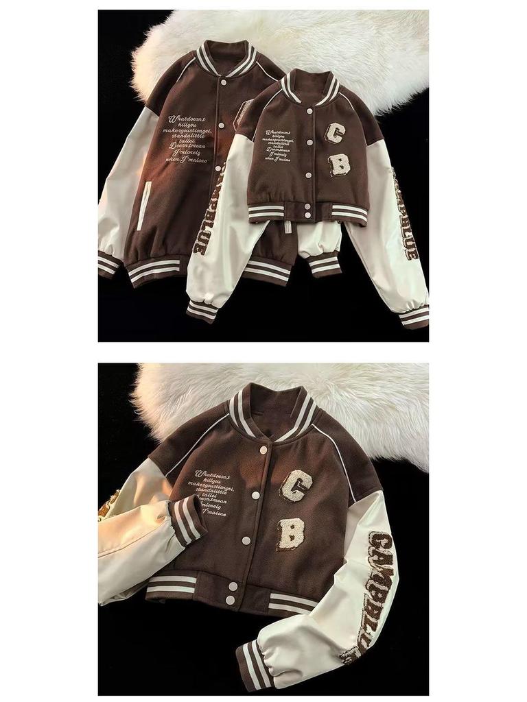 Unisexová varsity bunda s vyšívaným písmenem - Volný střih na jaro a podzim