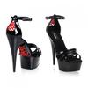 15cm New Women Platform Sandals Hollow Out Sexy Thin High Heels Peep Toe Red Party Shoes Ladies Plus Size 34-46
