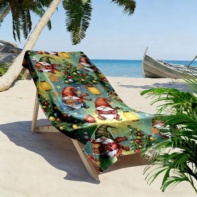Christmas Gnomes Print Beach Towel, Large Soft Quick Dry Towel for Beach Camping Swimming