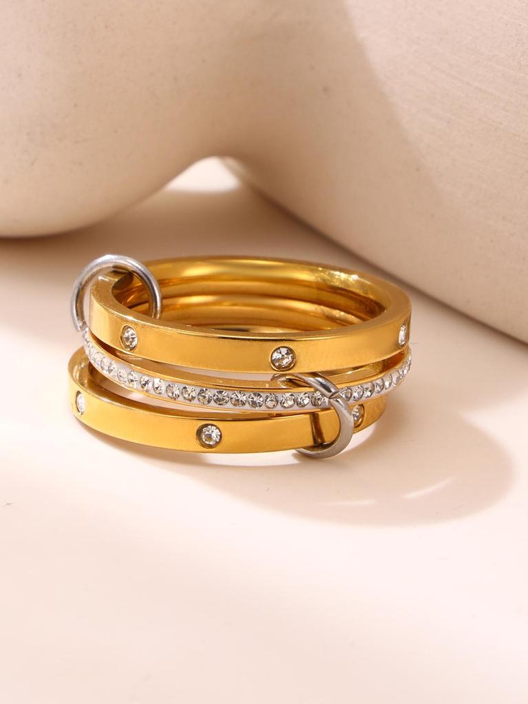 Qiong Yao 2mm Women's Color Block Stackable Interlocking Ring Set