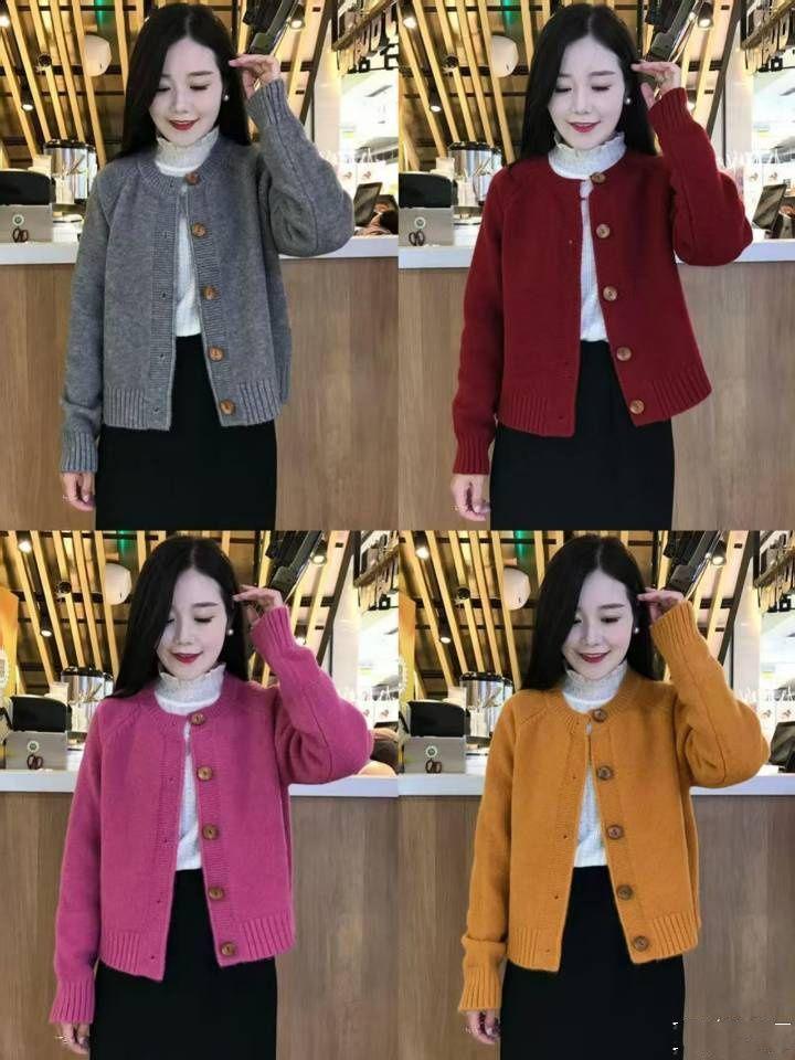 Korean Simple Round Neck Knit Cardigan - Women's Autumn/Winter Loose Soft Sweater Coat