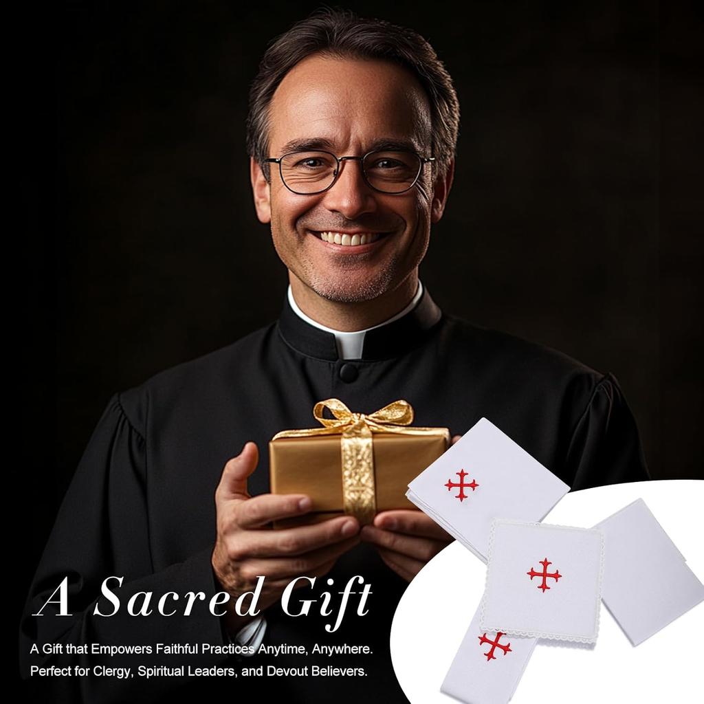 4 Pack Altar Supplies Linen Corporal for Churches Set(Pall,Corporal,Purificator,Towel),White Linen Altar Cloth Red Cross Embroidery,Mass Kit Catholic