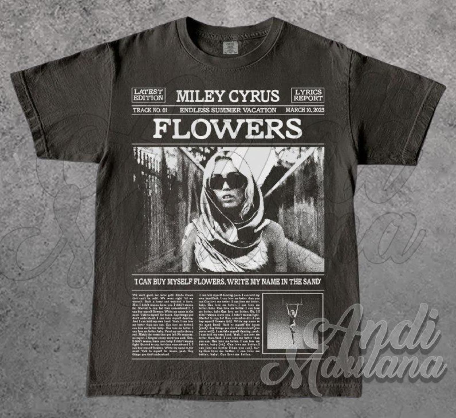 MILEY CYRUS FLOWERS Singer-Songwriter and Actress Limited Unisex T-Shirt, Miley Cyrus Merch, Miley Cyrus Lyric 90s Poster Graphic tee XL