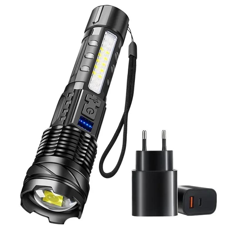High Power LED Flashlight USB Rechargeable Tactical Zoom Torch 10 Lighting Modes Powerful Lantern for Camping Outdoor Emergency