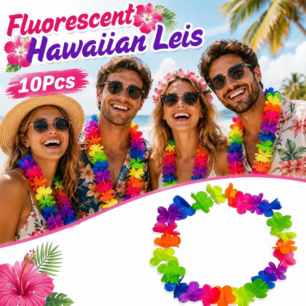 10Pcs Colorful Fluorescent Hawaiian Leis Vibrant Faux Flower Garland Necklace  Summer Pool Party